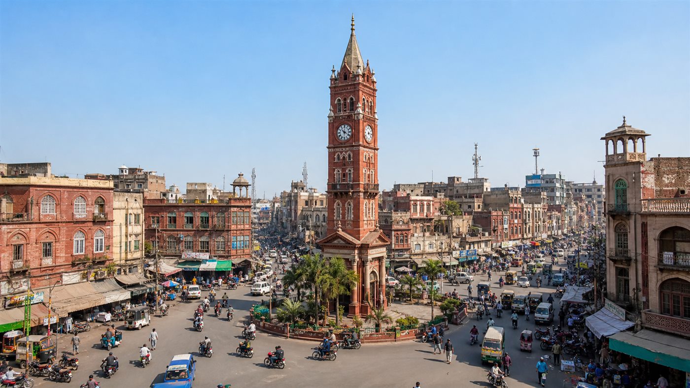 Faisalabad Clock Tower and surrounding city market
